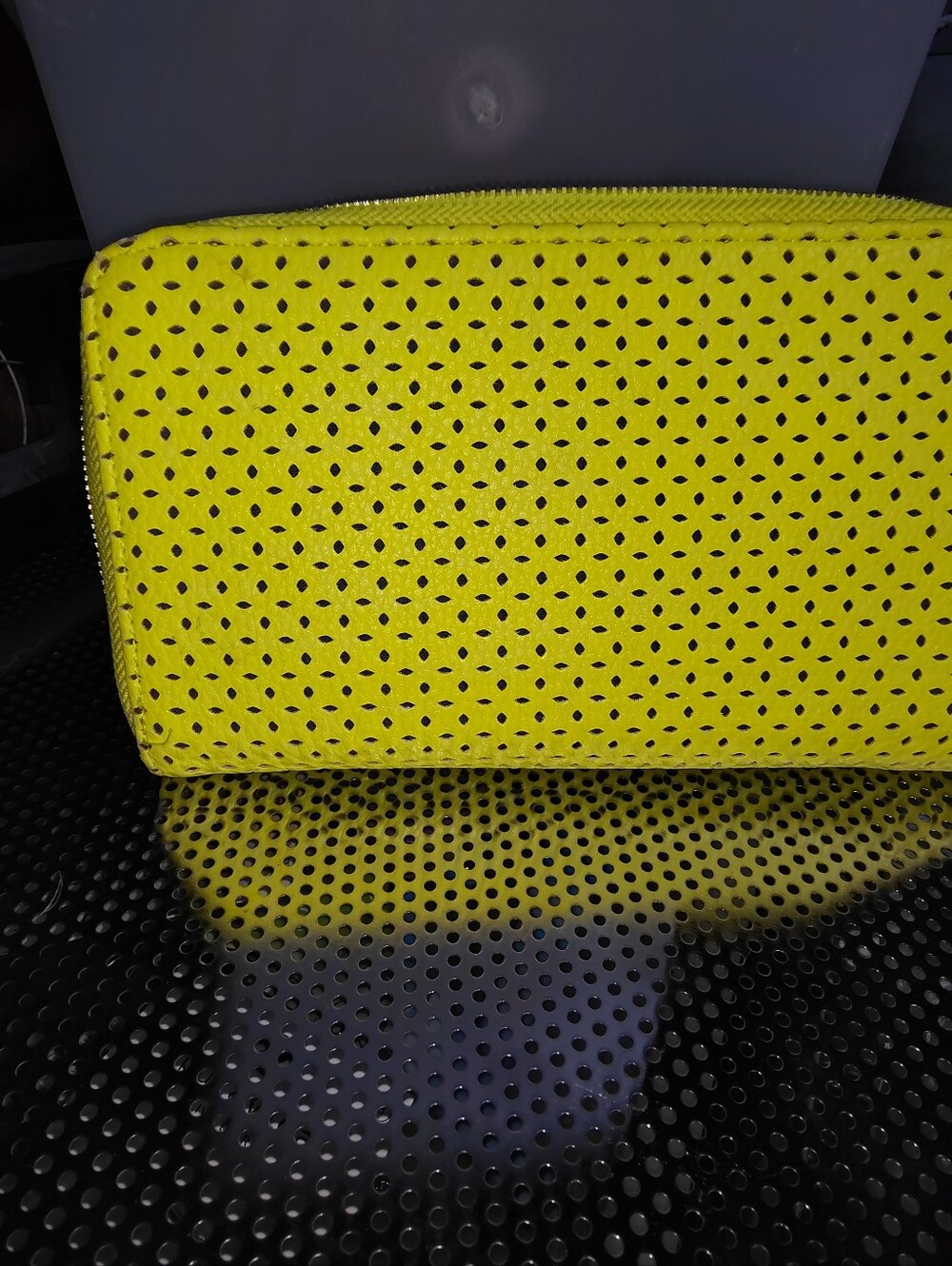 Yellow Perforated Zip-Around Wallet